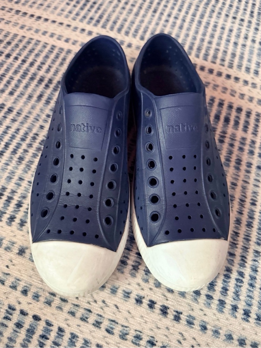 Native Slip-On Loafers in Navy with White Toe Caps